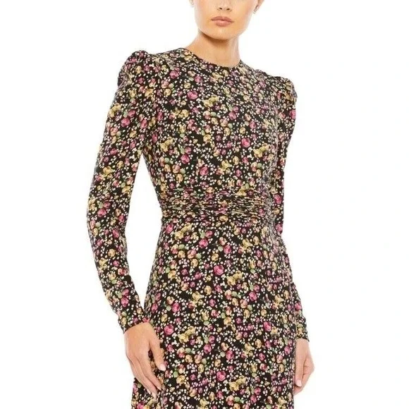 Mac Duggal | Dresses | Ieena For Mac Duggal Nwt Floral Print Long Sleeve  Dress Blackmulti Size 4 | Poshmark